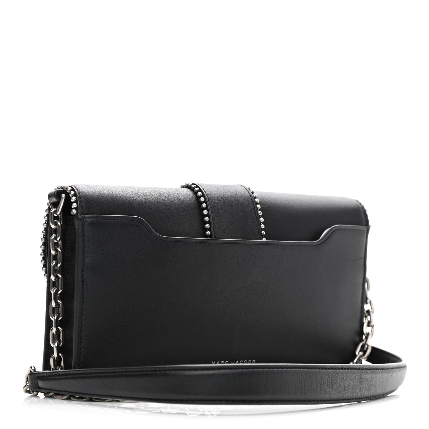 Smooth Calfskin Crystal Stud Embellished Clutch Chain Wallet Black