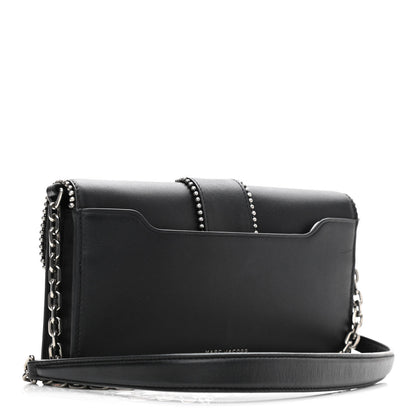 Marc Jacobs Smooth Calfskin Crystal Stud Embellished Clutch Chain Wallet Black 3 of 11