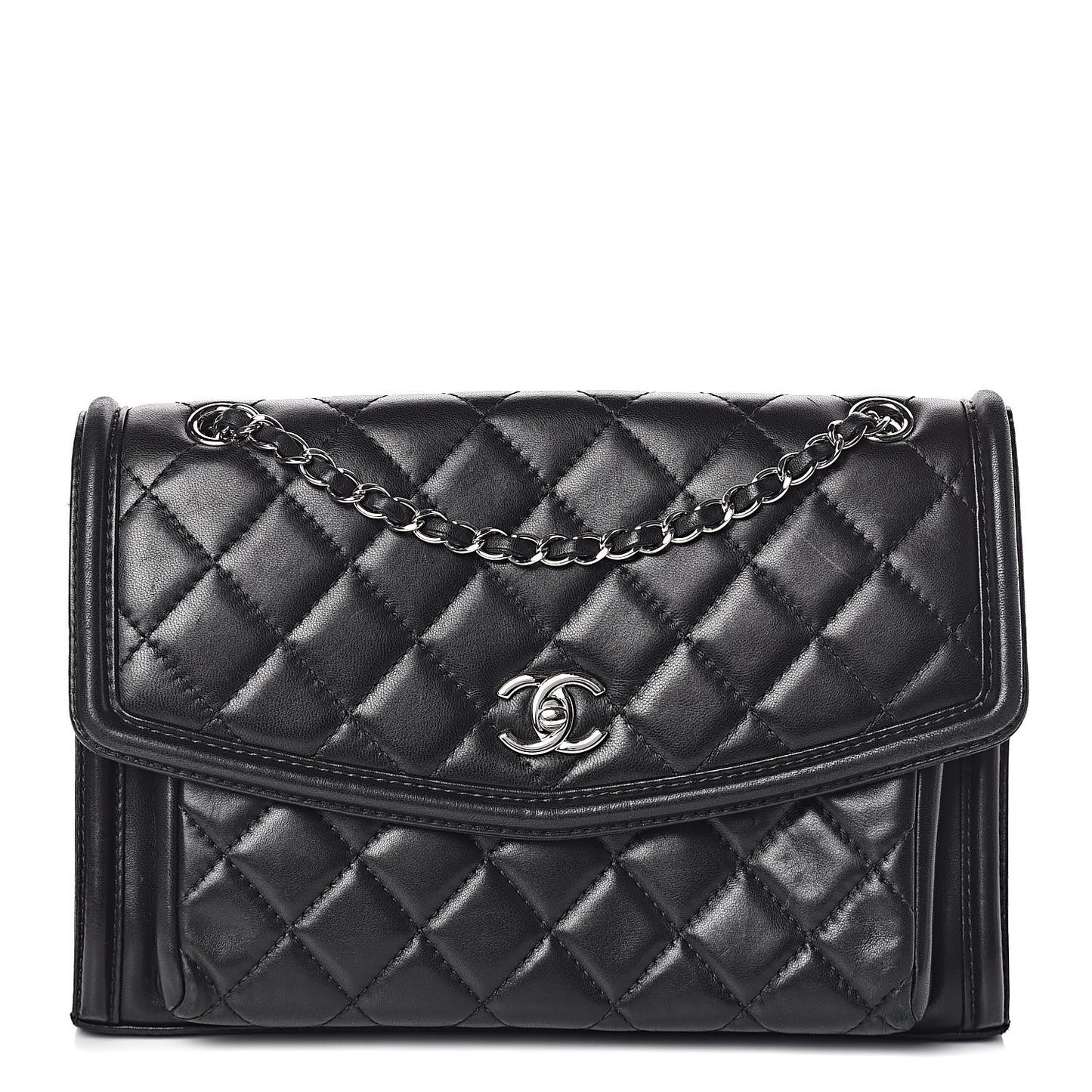Lambskin Quilted Large Geometric Flap Black