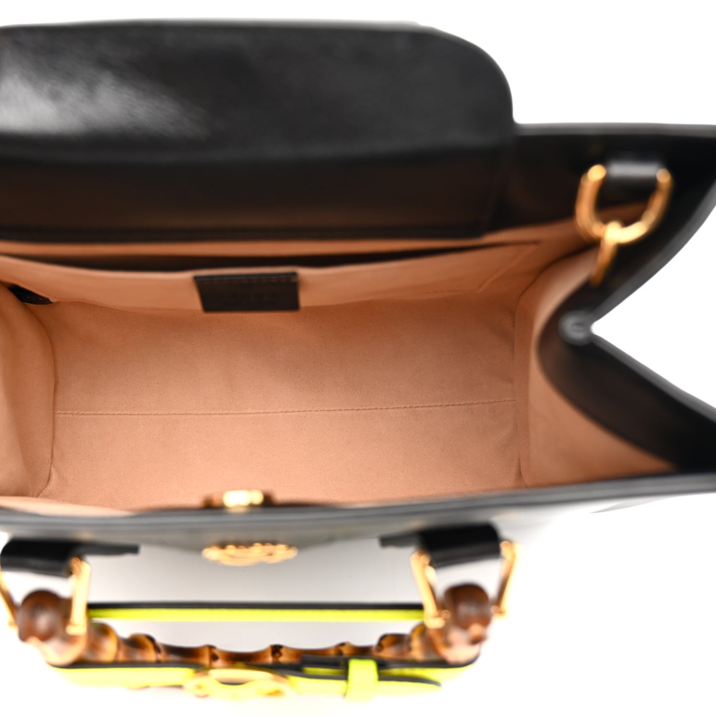 Calfskin Small Diana Tote Bag Black Yellow Fluo