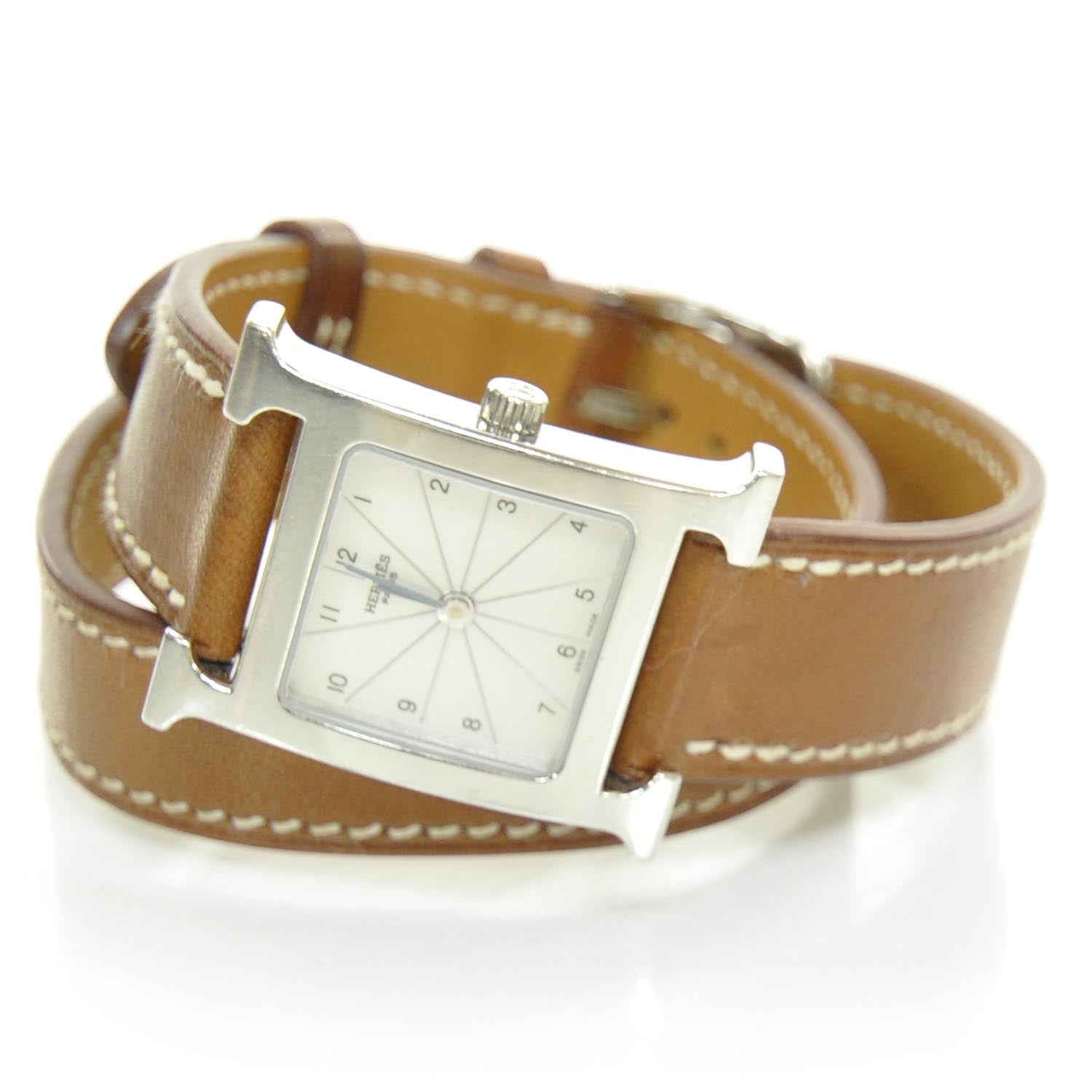 Hermes Stainless Steel Barenia 21mm Heure H Hour Quartz Watch Fauve 1 of 11