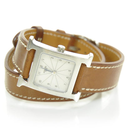 Hermes Stainless Steel Barenia 21mm Heure H Hour Quartz Watch Fauve 1 of 11