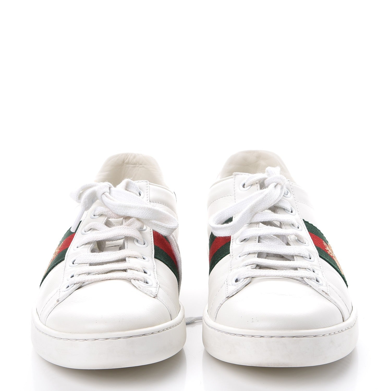 Gucci Calfskin Ayers Bee Embroidered Womens Ace Sneakers 37.5 White Green 2 of 13