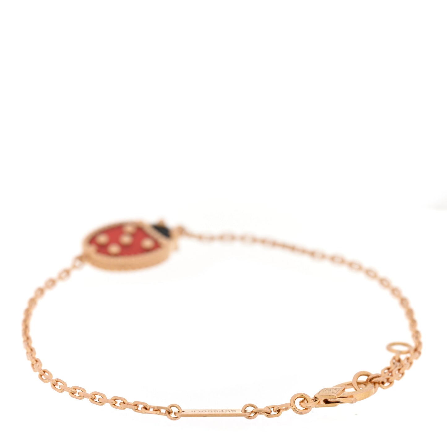 18K Rose Gold Carnelian Onyx Lucky Spring Closed Wing Ladybug Bracelet