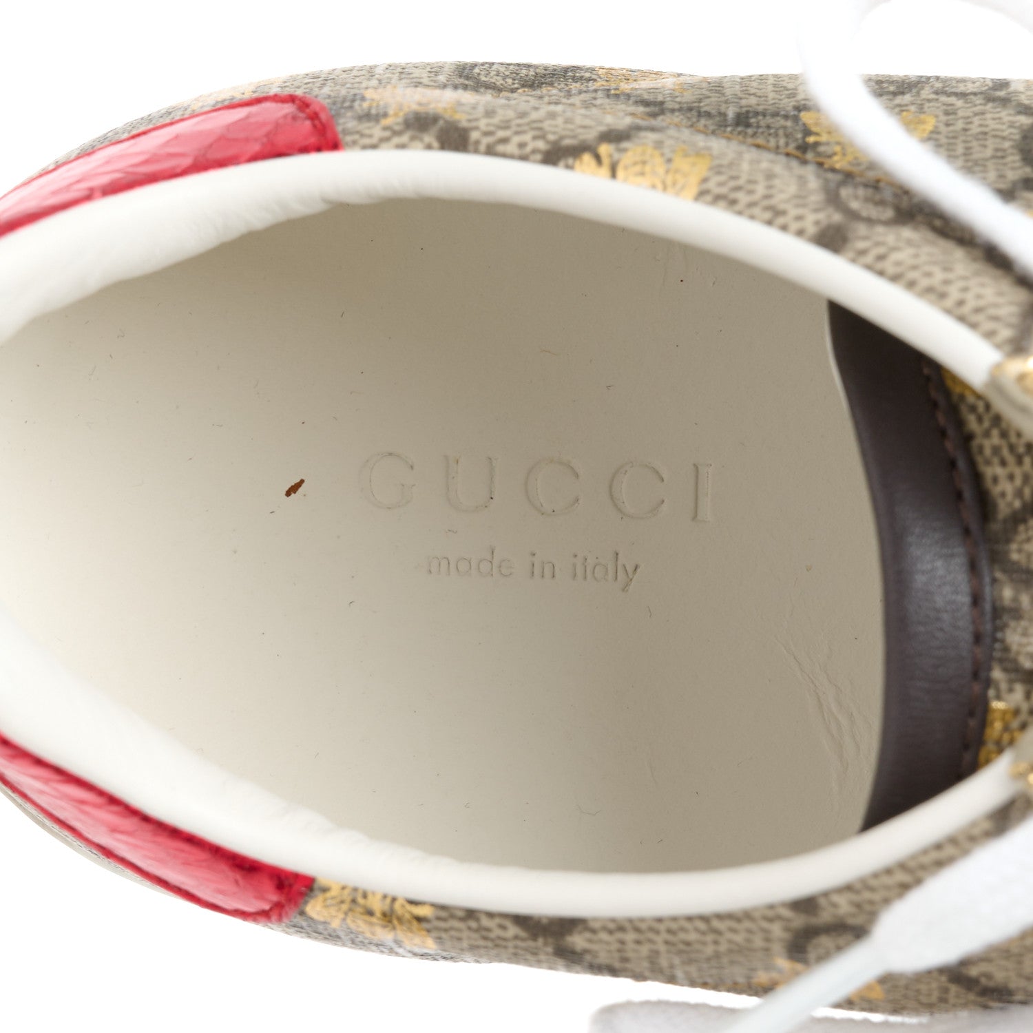 Gucci GG Supreme Monogram Bees Ayers Web Womens Ace Sneakers 37 Beige Oro Green Red 7 of 10