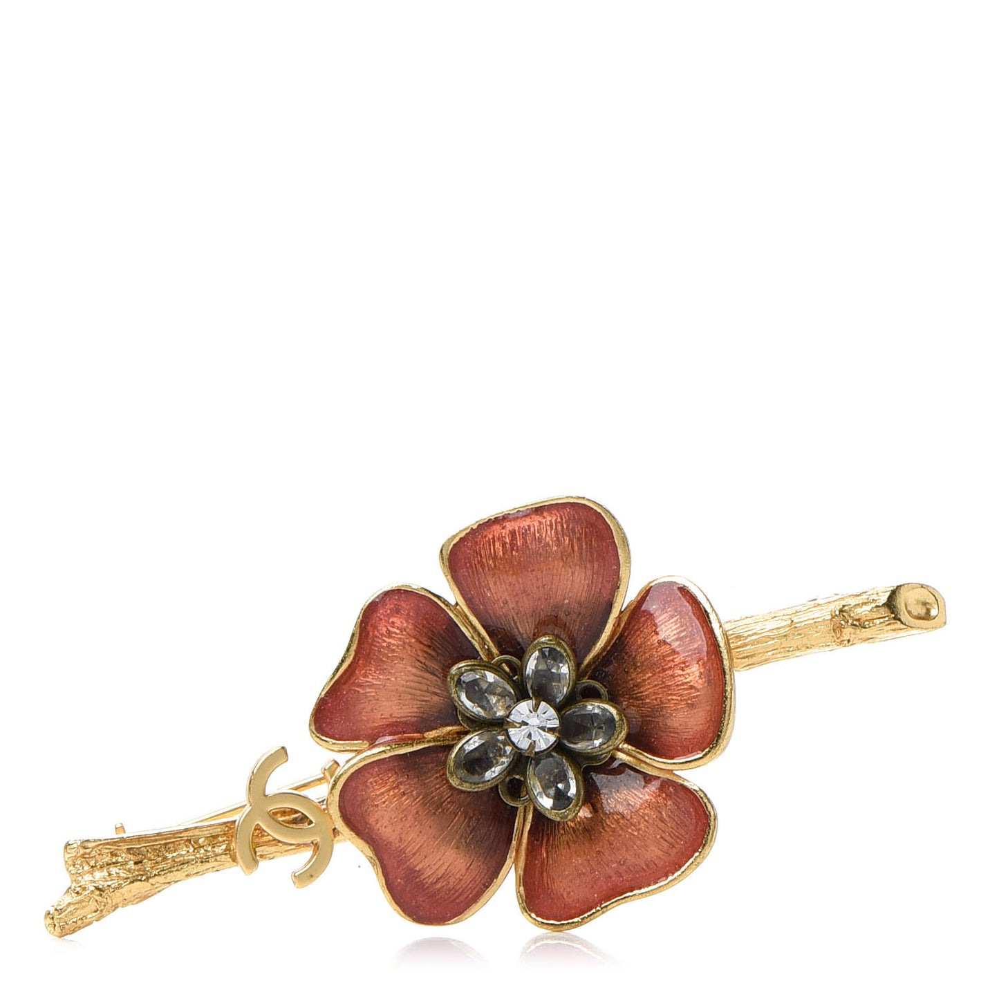 Gripoix Poured Glass Crystal Camellia Brooch Pink Gold