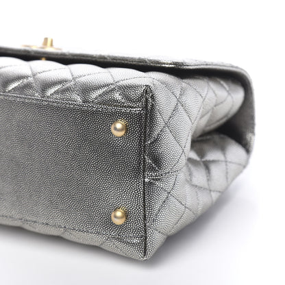 Chanel Metallic Caviar Quilted Small Coco Handle Flap Silver 9 of 11