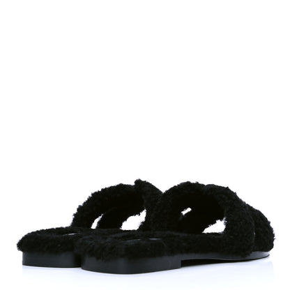 Hermes Woolskin Oran Sandals 36 Black 3 of 4