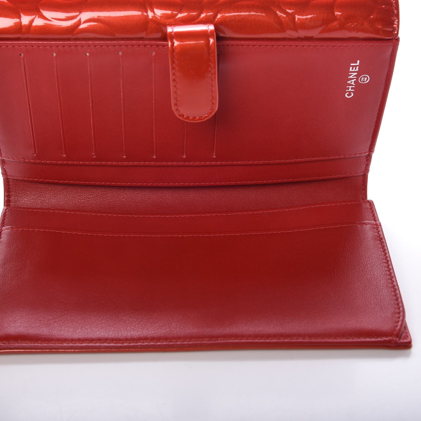 Patent Camellia Embossed Flap Wallet Dark Red