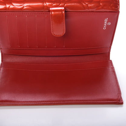 Chanel Patent Camellia Embossed Flap Wallet Dark Red 5 of 10