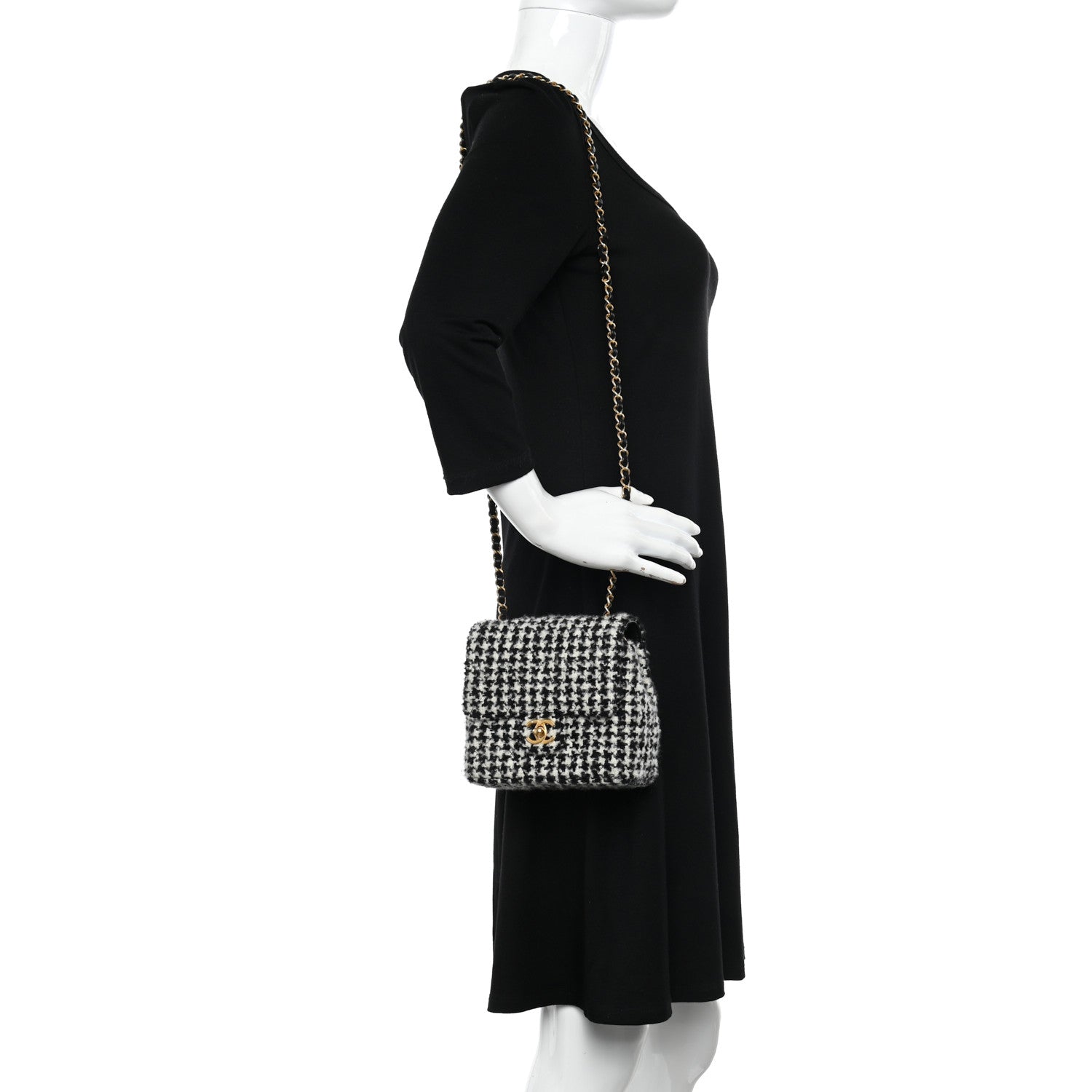 Chanel Tweed Houndstooth Quilted Mini Square Flap White Black 2 of 12