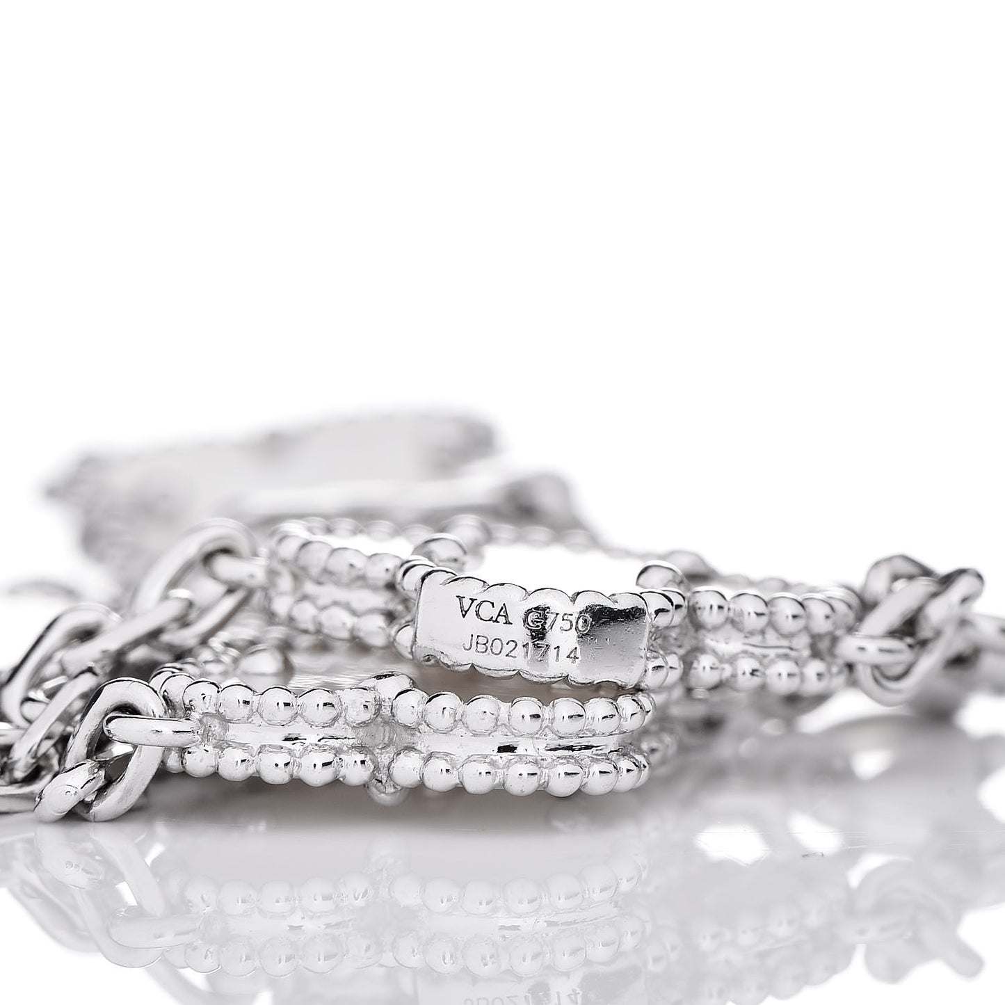 18K White Gold Mother of Pearl 5 Motifs Vintage Alhambra Bracelet