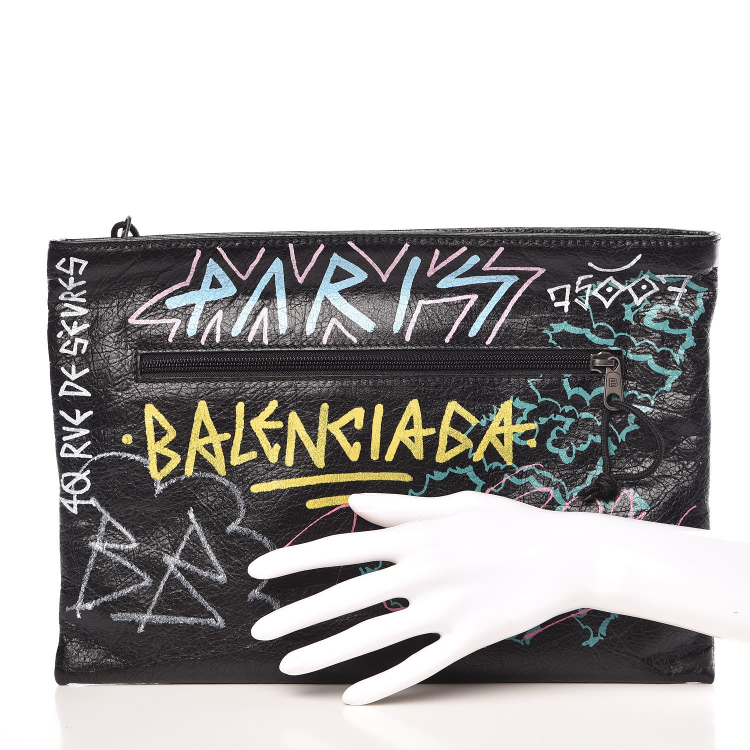 Balenciaga Agneau Arena Graffiti All Over Explorer Pouch Black Multicolor 2 of 8