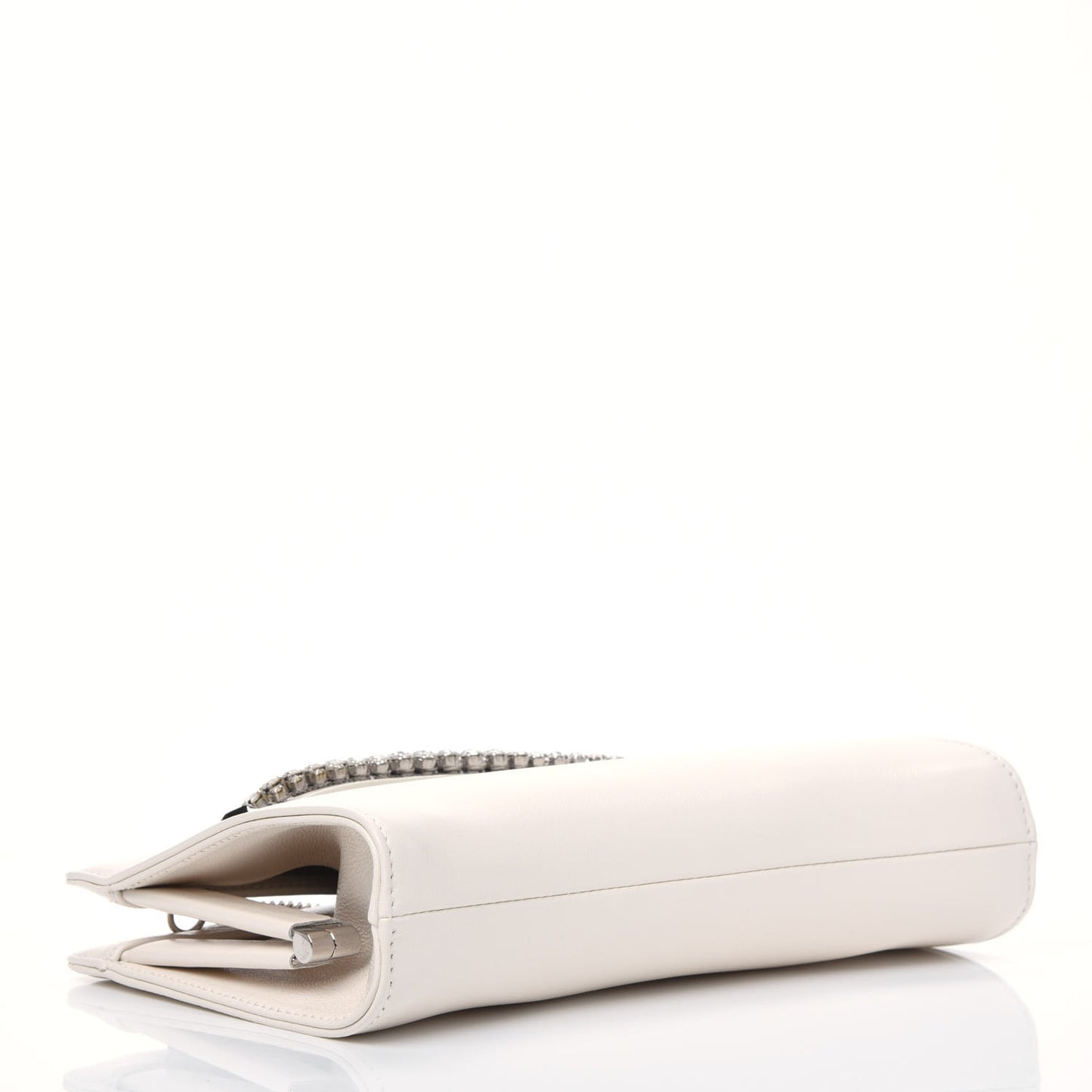 Calfskin Crystal Venus Clutch with Chain White