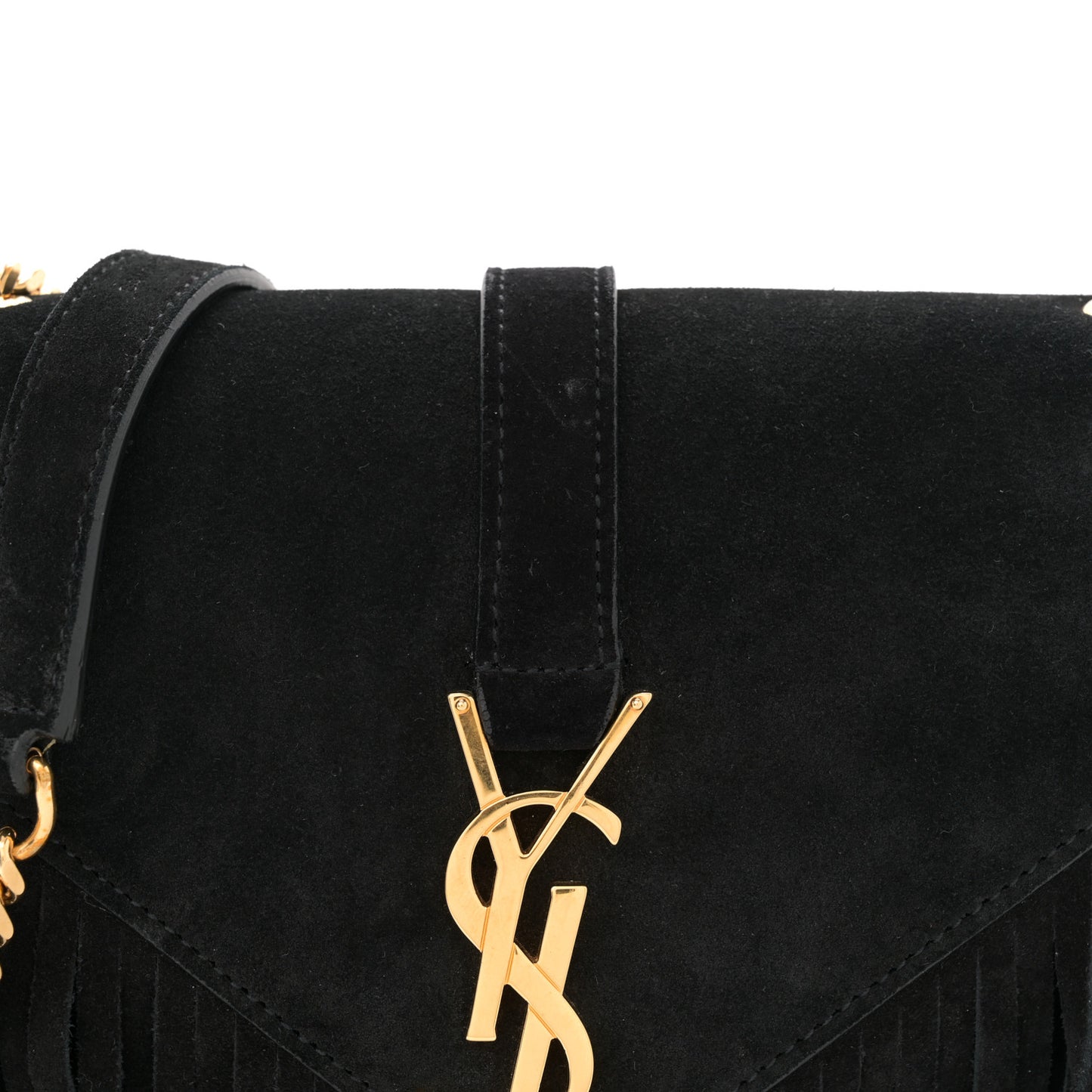 Suede Fringe Small Monogram Satchel Black