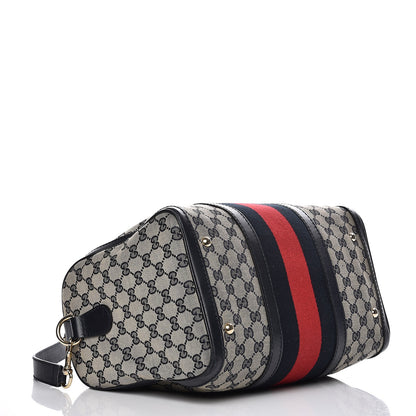 Gucci Monogram Selleria Calfskin Vintage Web Medium Boston Beige Blue 5 of 23