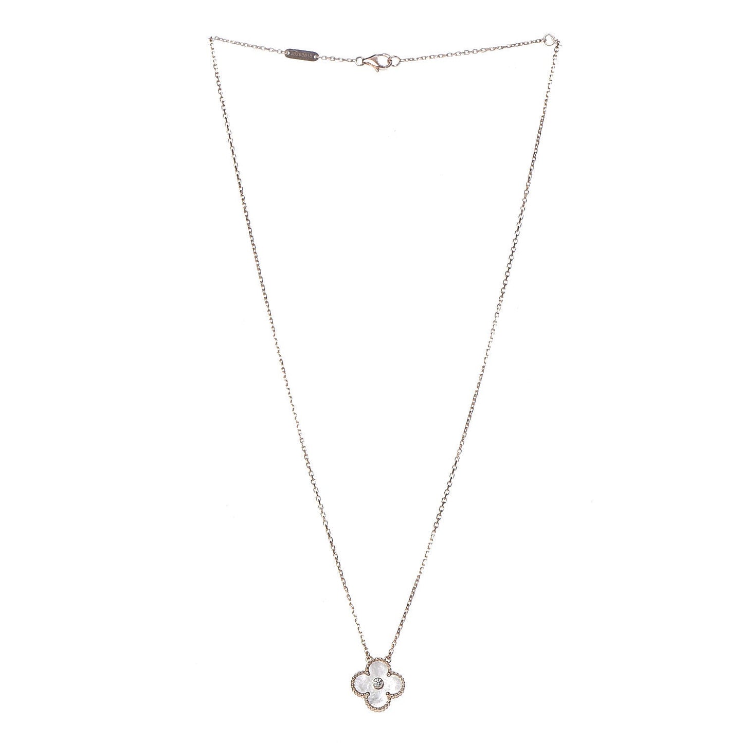 18K Rose Gold Diamond Mother of Pearl Vintage Alhambra Pendant Necklace