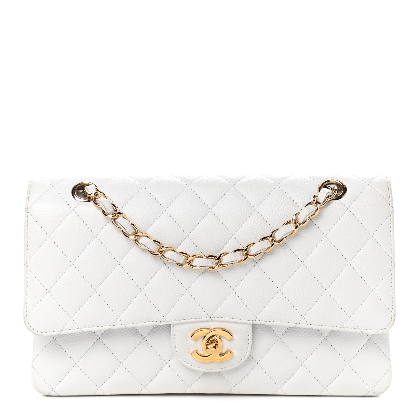 Caviar Quilted Medium Double Flap White