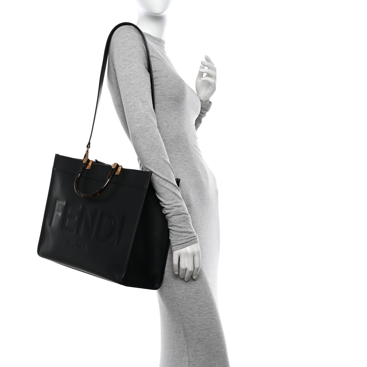 Vitello King Plexiglass Medium Fendi Sunshine Shopper Tote Black