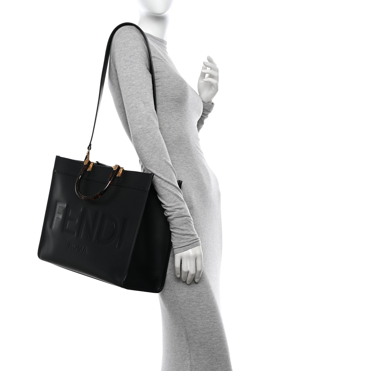 Fendi Vitello King Plexiglass Medium Fendi Sunshine Shopper Tote Black 2 of 9