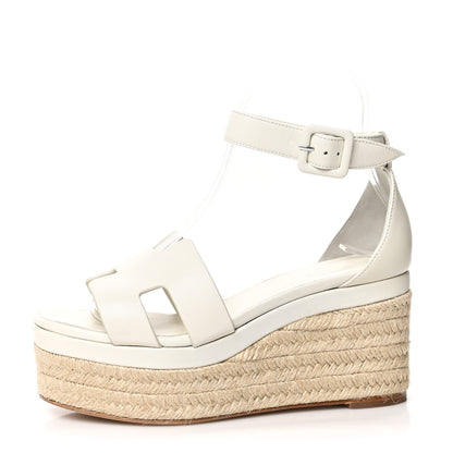 Hermes Goatskin Elda Espadrille Wedge Sandals 35 White 1 of 9