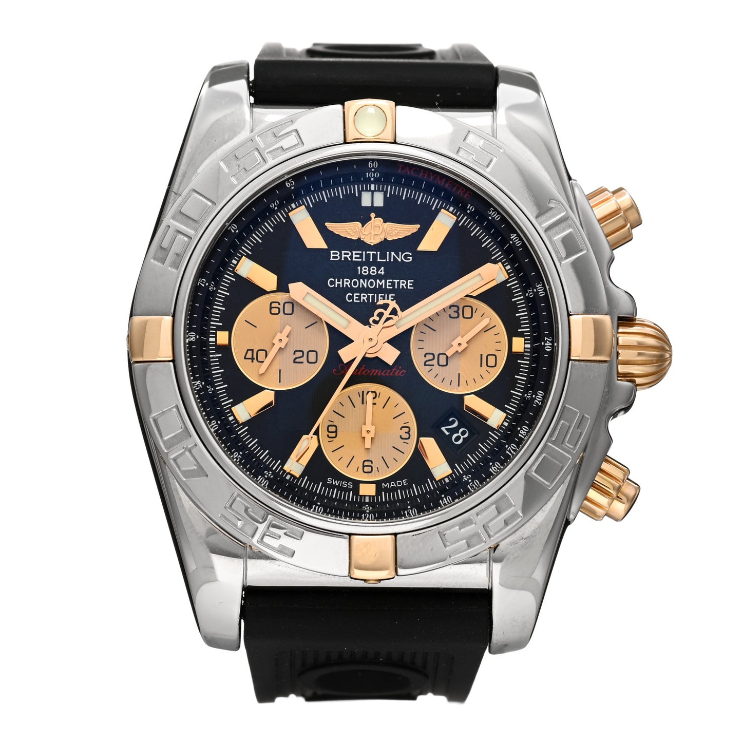 Stainless Steel 18K Yellow Gold Rubber 44mm Chronomat Automatic Watch Black IB011012/B968