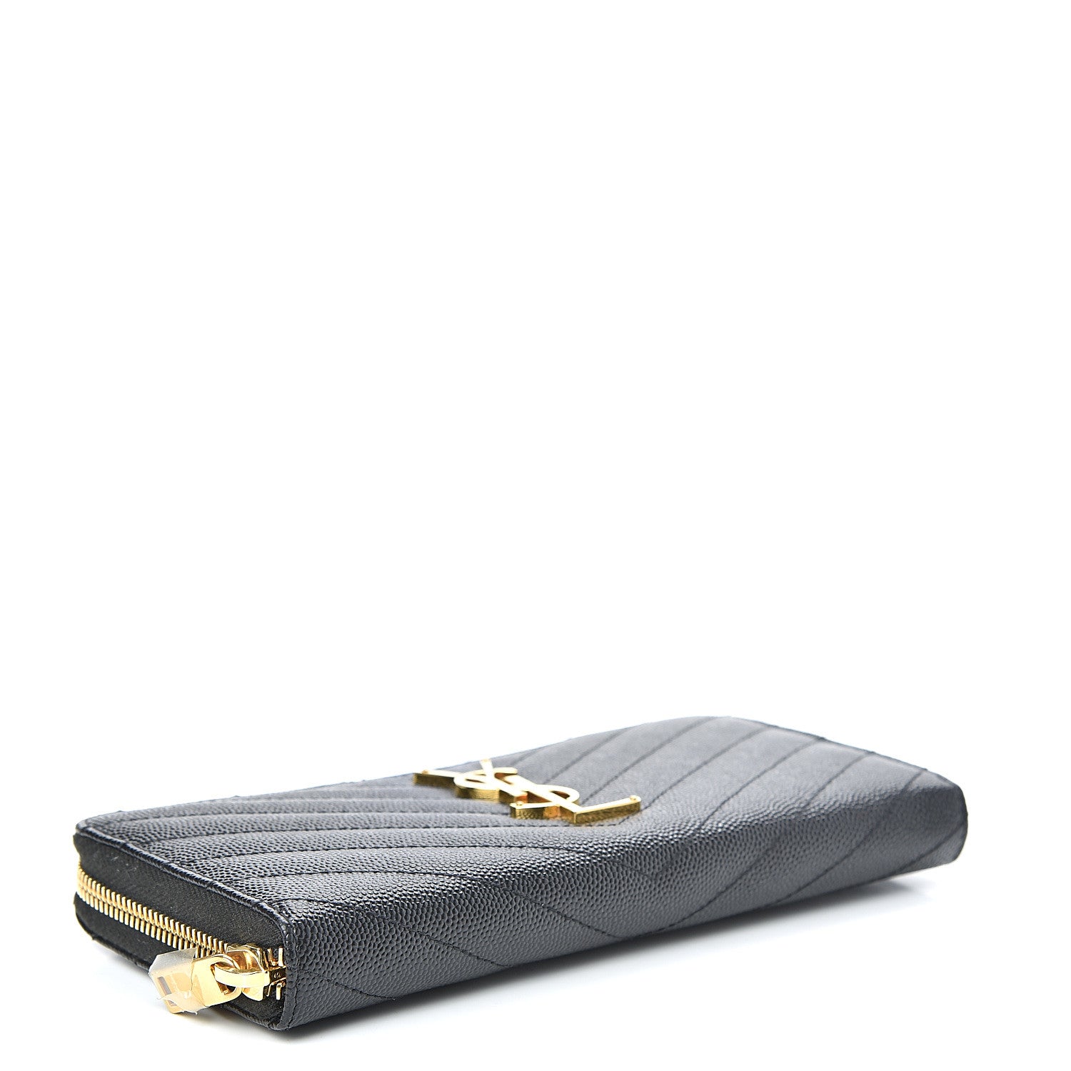 Saint Laurent Grain De Poudre Matelasse Chevron Monogram Zip Around Wallet Black 4 of 7