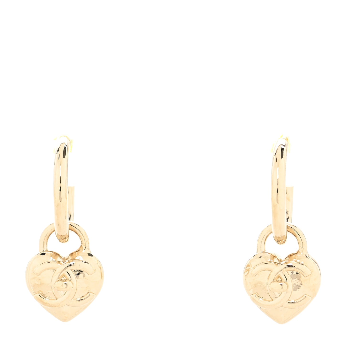 Metal CC Heart Turnlock Drop Earrings Gold