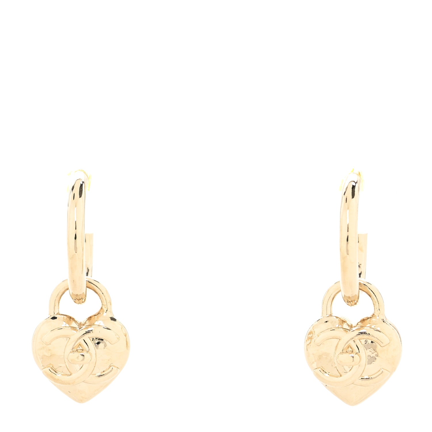 Chanel Metal CC Heart Turnlock Drop Earrings Gold 1 of 3