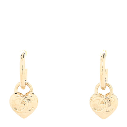 Chanel Metal CC Heart Turnlock Drop Earrings Gold 1 of 3