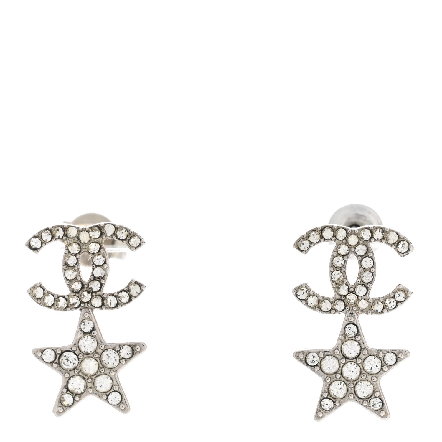 Chanel Crystal CC Starfall Drop Earrings Silver 1 of 5