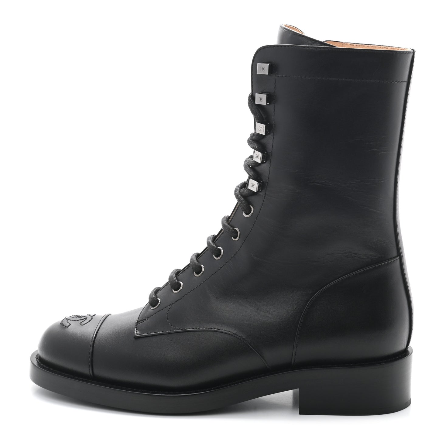 Calfskin Lace Up Combat Boots 39.5 Black