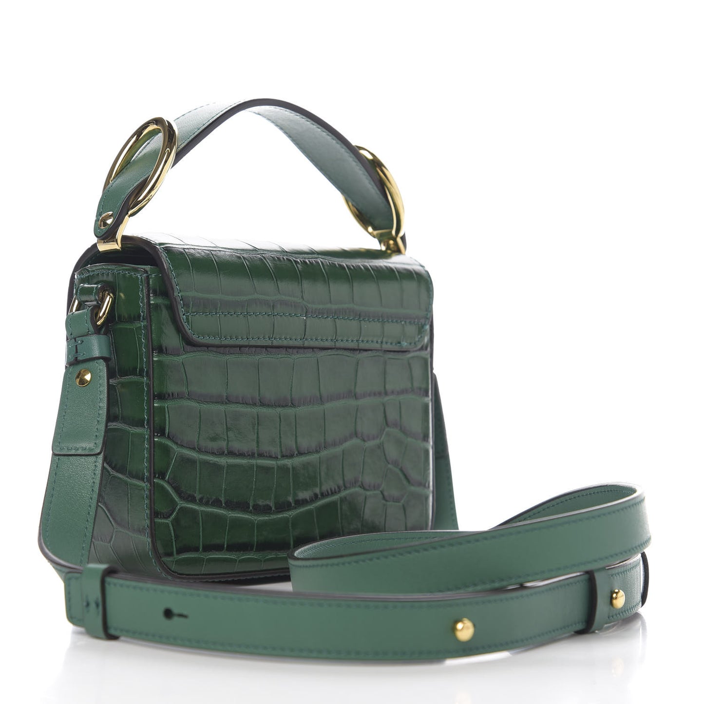 Calfskin Crocodile Embossed Mini C Double Carry Woodsy Green