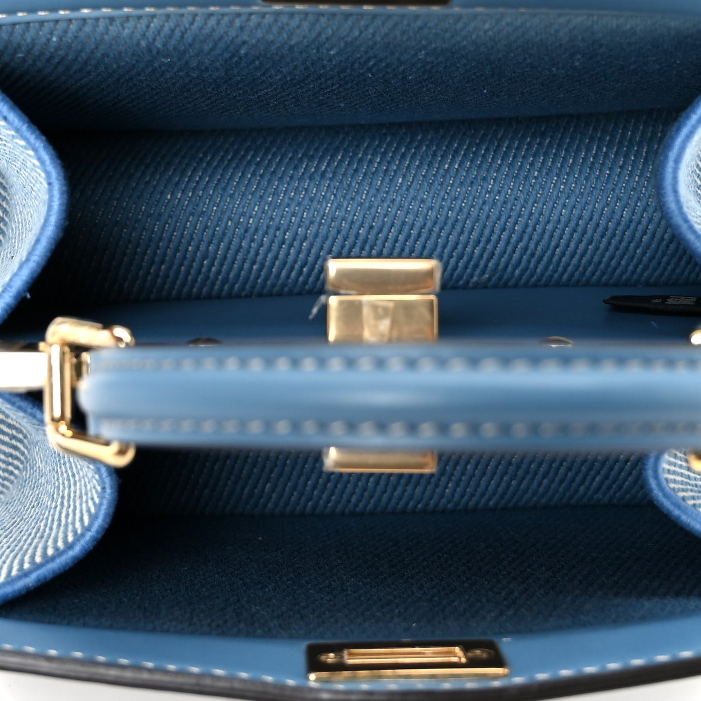 Denim Nappa Floral Embroidered Petite Peekaboo I SEE U Satchel Blue