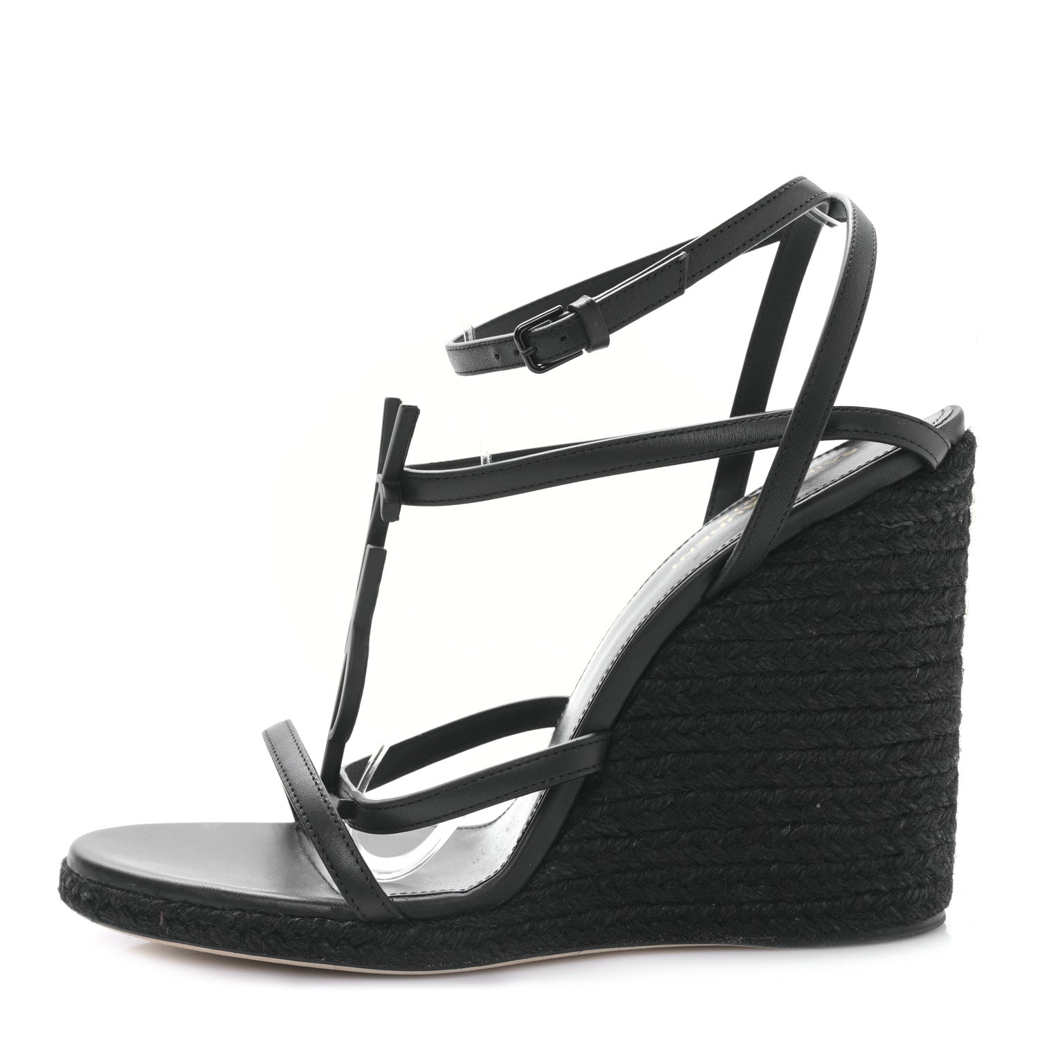 Saint Laurent Calfskin Cassandra Espadrille 105 Wedges 41 Black 1 of 8