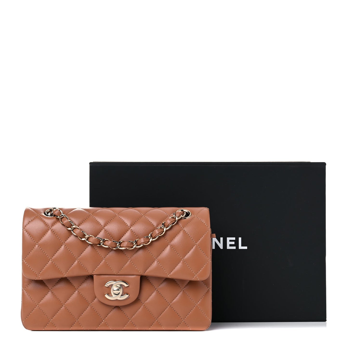 Lambskin Quilted Small Double Flap Brown