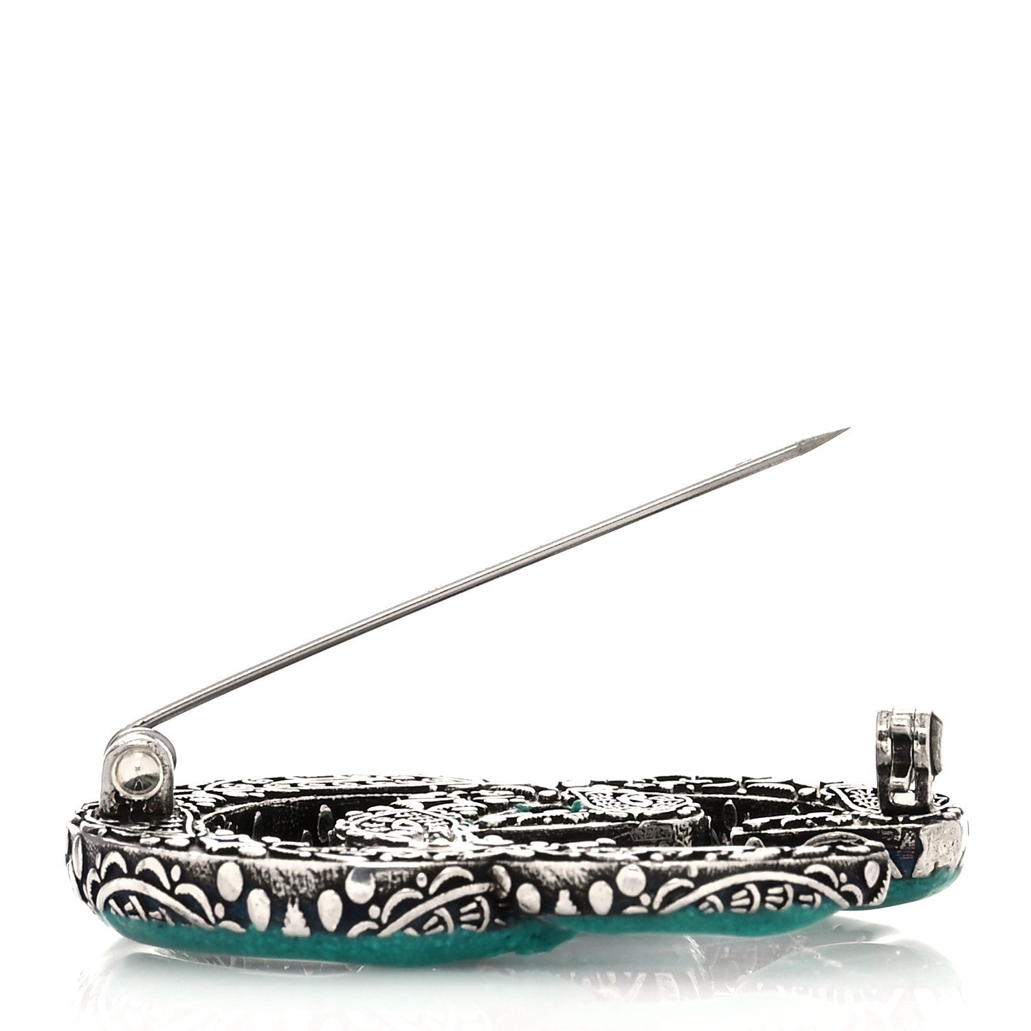 Gucci Sterling Silver Enamel GG Brooch Turquoise 4 of 5