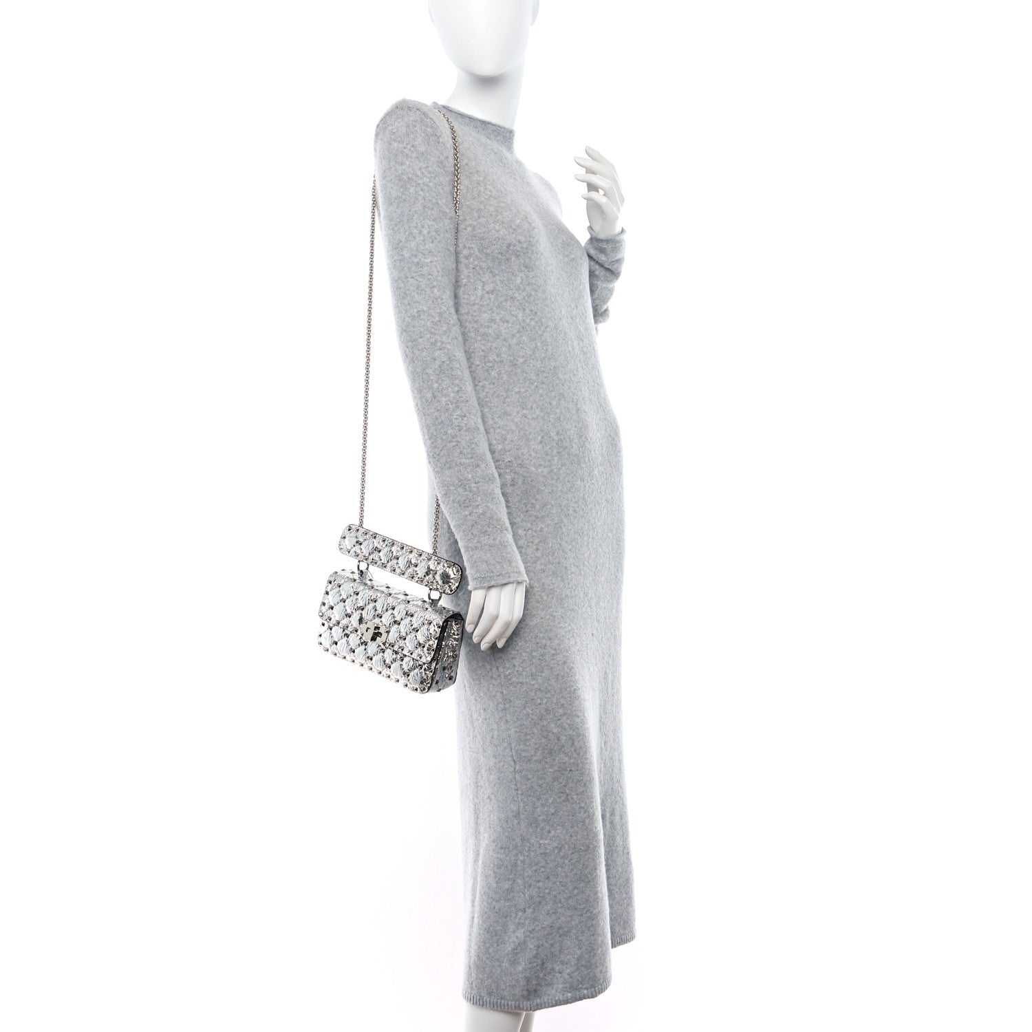 Valentino Garavani VALENTINO GARAVANI Metallic Wrinkled Lambskin Small Rockstud Spike Shoulder Bag Silver 2 of 10