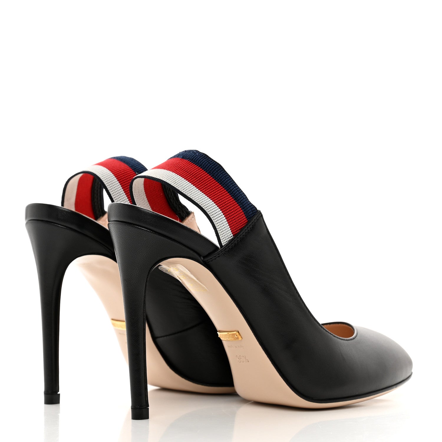 Gucci Malaga Kid Web Sylvie High Heel Slingback Pumps 36.5 Black 4 of 9