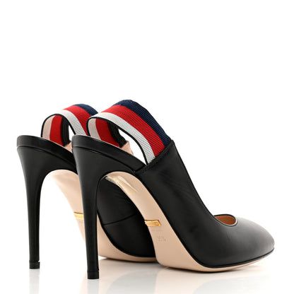 Gucci Malaga Kid Web Sylvie High Heel Slingback Pumps 36.5 Black 4 of 9
