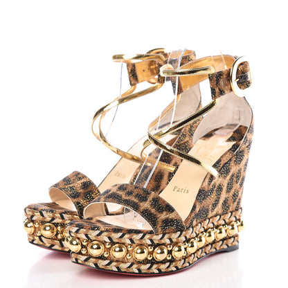 Christian Louboutin Lurex Leopard Chocazeppa 120 Platform Wedge Sandals 38 Black Gold 3 of 9