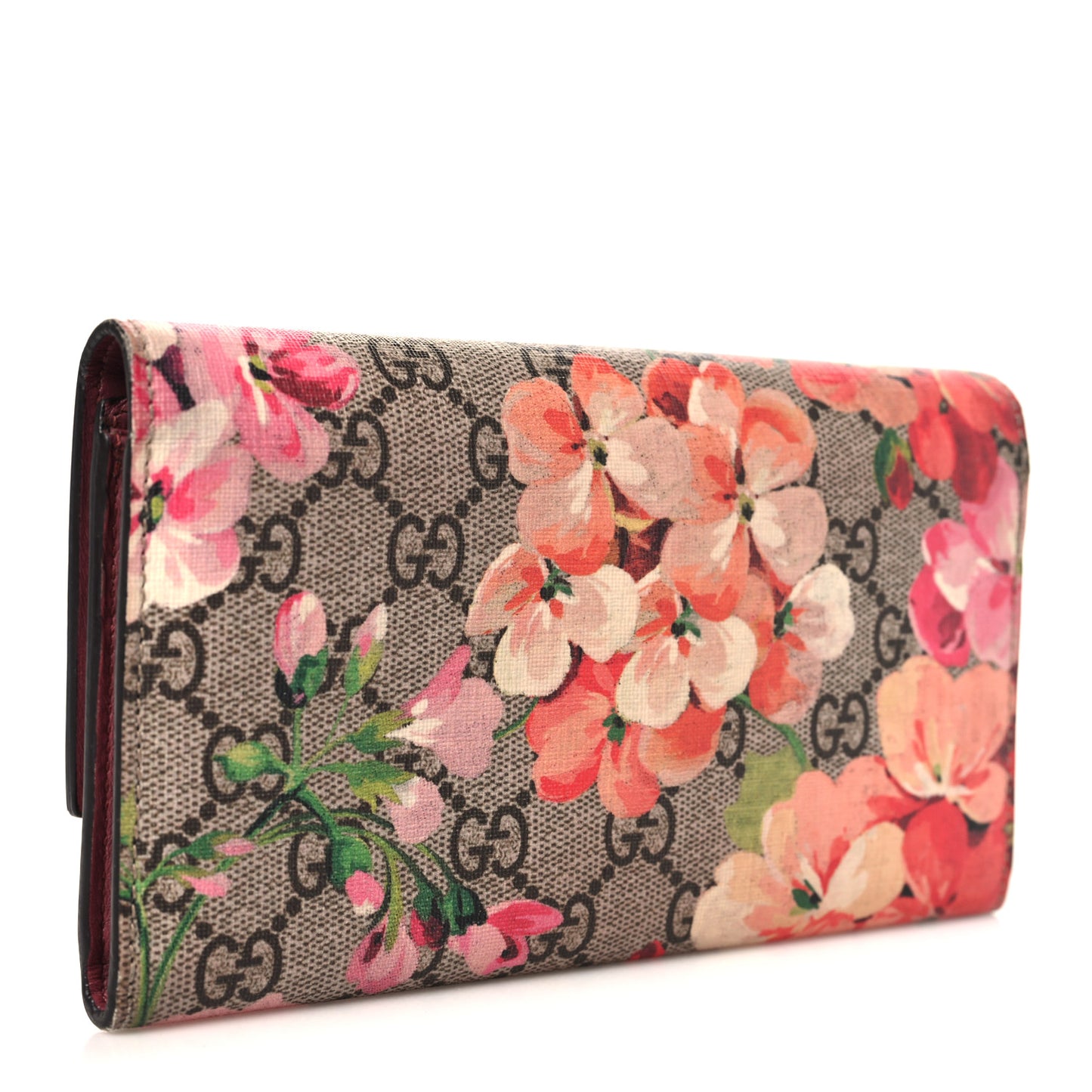 GG Supreme Monogram Blooms Continental Wallet Beige Multicolor Dry Rose