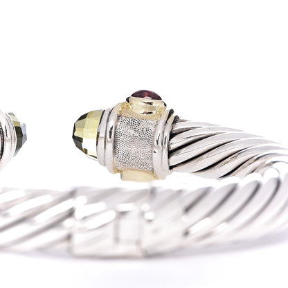 David Yurman Sterling Silver 14K Yellow Gold Lemon Quartz Blue Topaz Garnet 10mm Cable Renaissance Bracelet 5 of 5