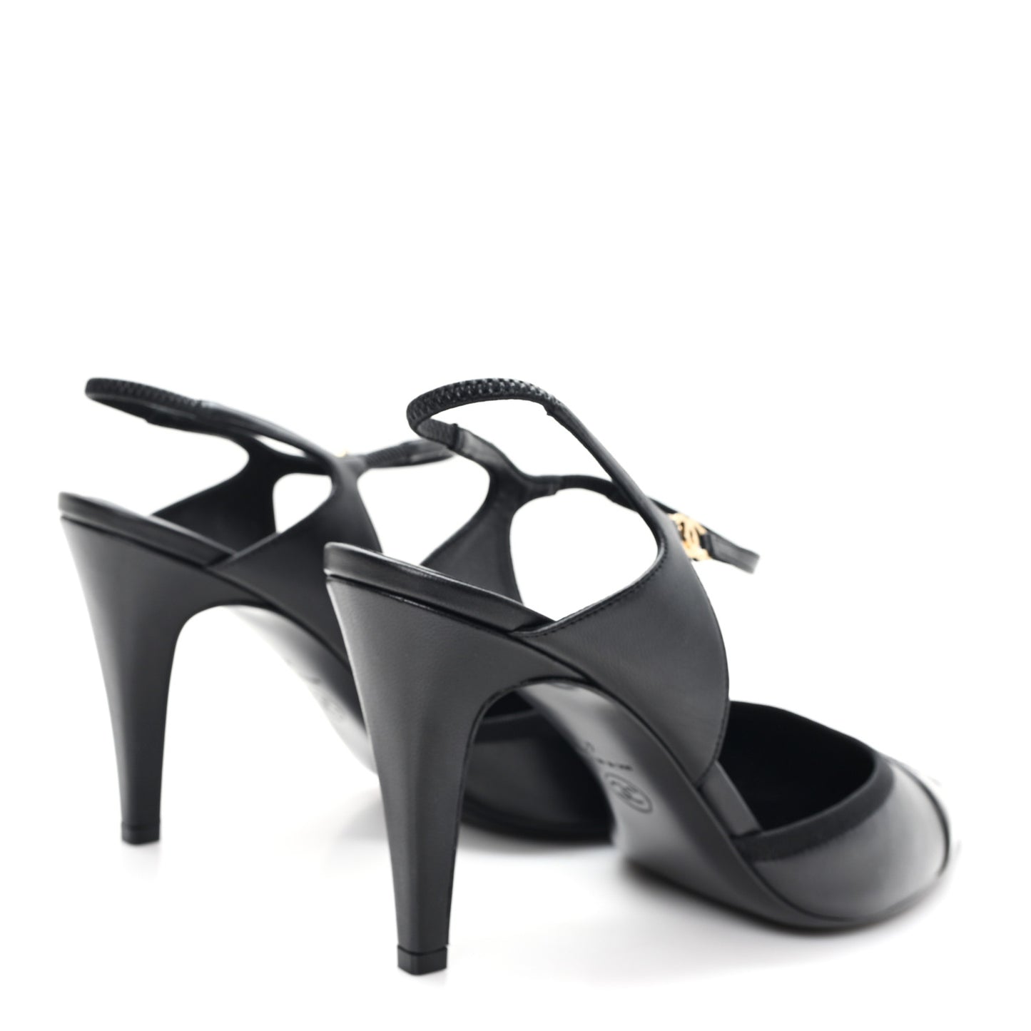 Iridescent Lambskin Pointed Cap Toe CC Slingback Pumps 41 Black