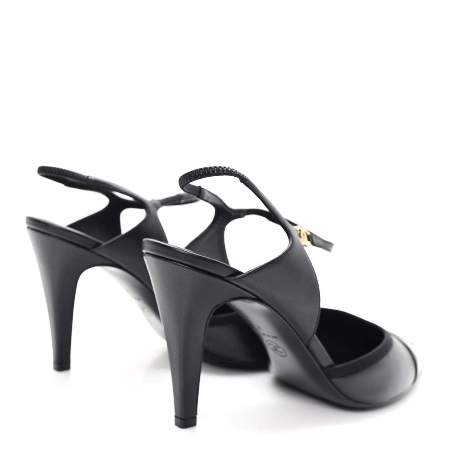 Chanel Iridescent Lambskin Pointed Cap Toe CC Slingback Pumps 41 Black 5 of 10