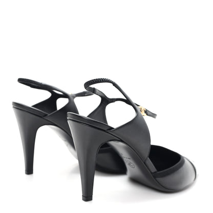 Chanel Iridescent Lambskin Pointed Cap Toe CC Slingback Pumps 41 Black 5 of 10