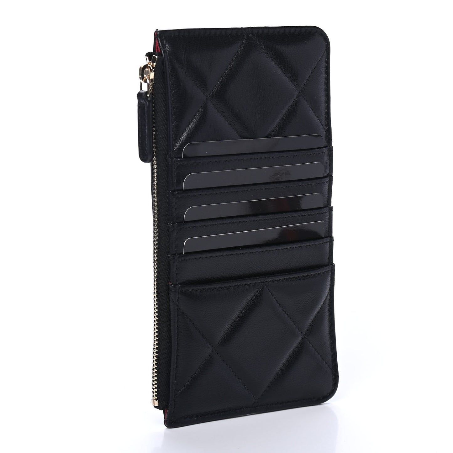 Shiny Goatskin Quilted Chanel 19 Phone and Card Holder Black
