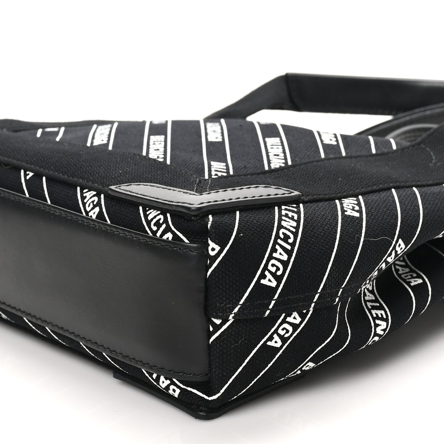 Cotton Canvas Calfskin Logo Print Navy Cabas XS Black White