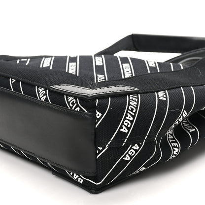 Balenciaga Cotton Canvas Calfskin Logo Print Navy Cabas XS Black White 10 of 11