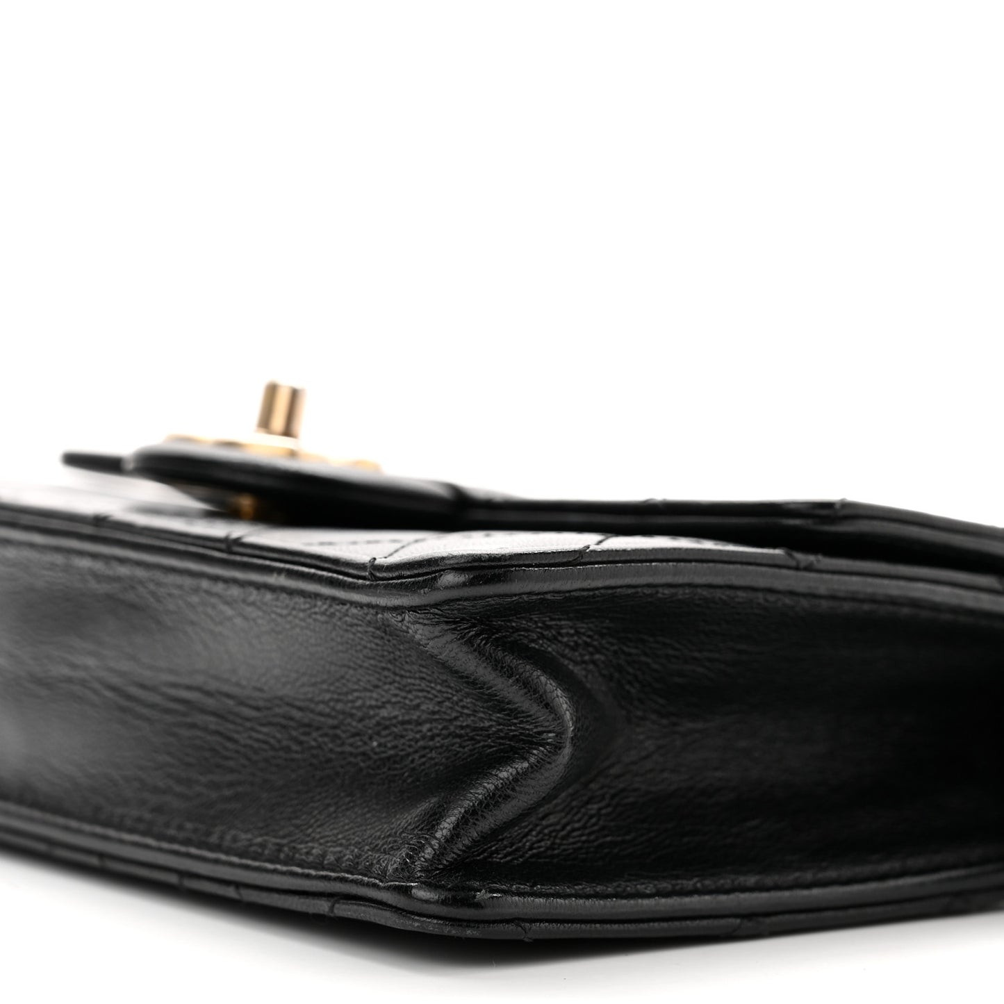 Goatskin Quilted Logo Small Chic Flap Black